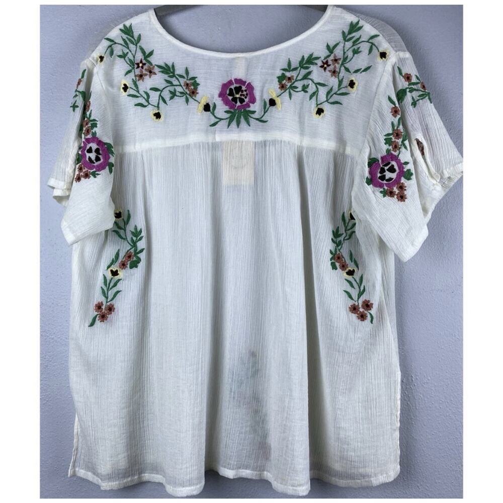 NWT RAGA Embroidered Boho Peasant Top White Floral Gauze Anthropologie Style S - Picture 4 of 10